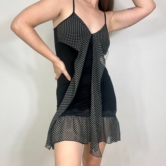 *Guess Y2K Black & White Polka Dot Mini Dress - Picture 3 of 7